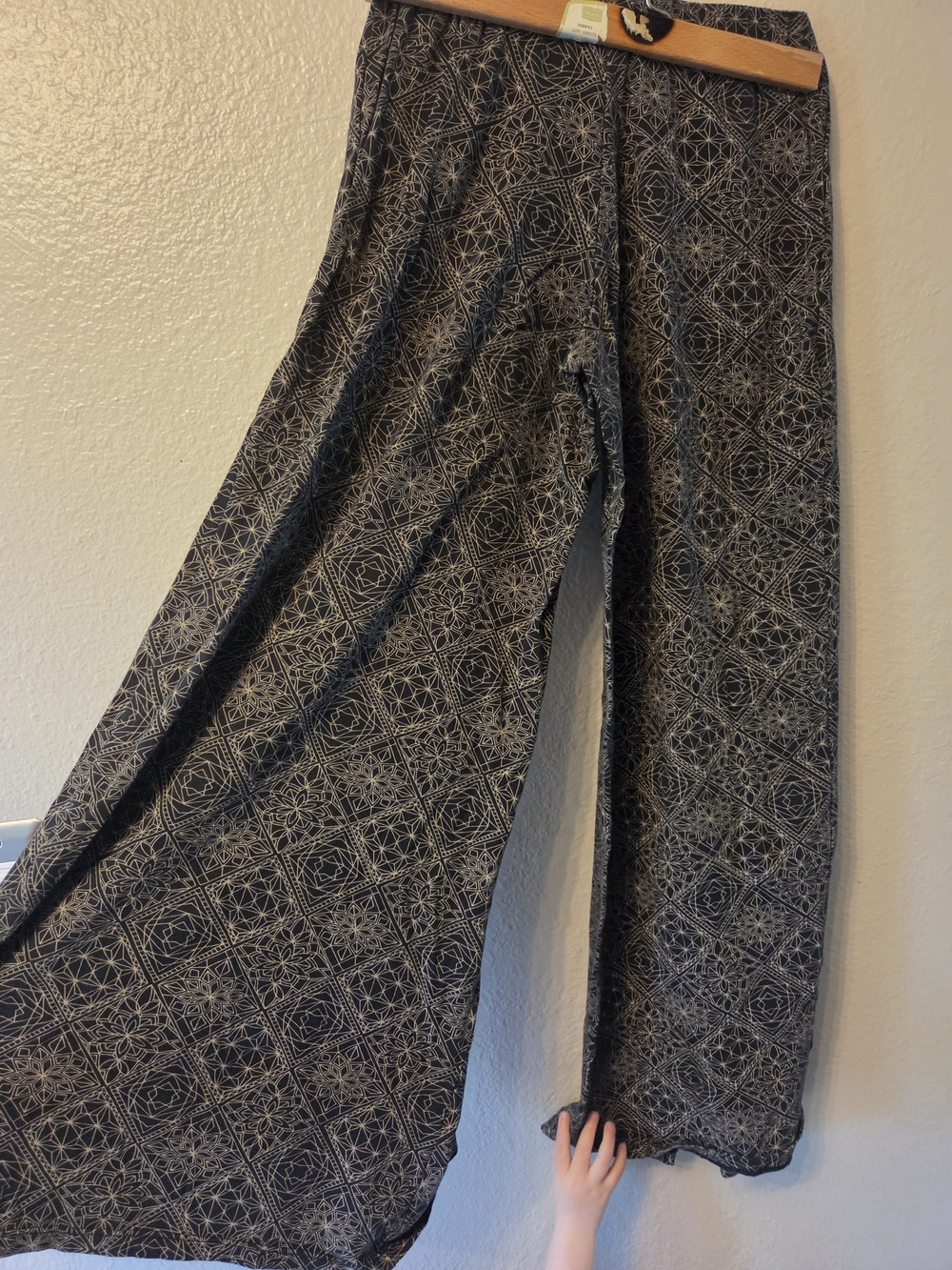 Soul Flower Black & Cream Geometric Wide Leg Pants Sacred Patten Slit Leg Sexy